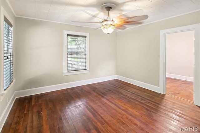 86 Mill St, Elsah, IL 62028 - empty room featuring crown molding, hardwood / wood-style floors, and ceiling fan