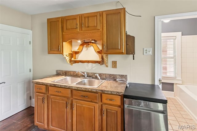 86 Mill St, Elsah, IL 62028 - kitchen with brown cabinetry and tile patterned flooring