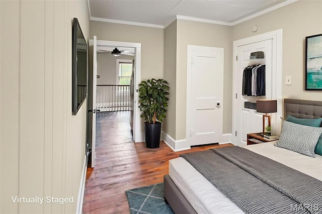 86 Mill St, Elsah, IL 62028 - bedroom featuring ornamental molding and wood finished floors