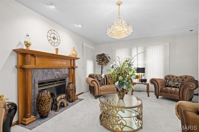 517 E Waters Edge Dr, Shiloh, IL 62221 - living area featuring carpet, a chandelier, and a high end fireplace