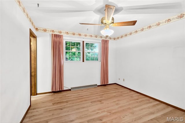401 Willowbrook Ln, Collinsville, IL 62234 - empty room with light wood-style flooring, ceiling fan, and a baseboard heating unit
