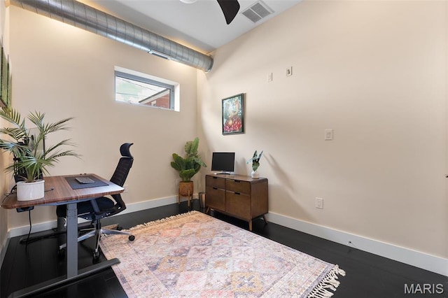 5951 Jamieson Ave, Saint Louis, MO 63109 - office space featuring a ceiling fan and dark wood finished floors