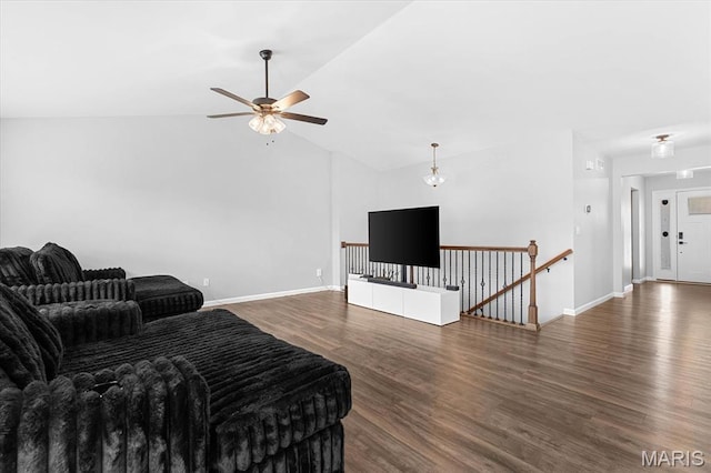 1433 Victoria Square Ct, Ofallon, IL 62269 - living room with wood finished floors, vaulted ceiling, and ceiling fan