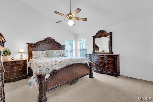 2961 Plum Leaf Cir, Saint Peters, MO 63303 - bedroom with carpet flooring, vaulted ceiling, and ceiling fan