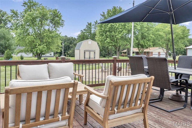 22 Dean Wells Ct, Warrenton, MO 63383 - wooden deck featuring a shed, an outdoor hangout area, and outdoor dining area