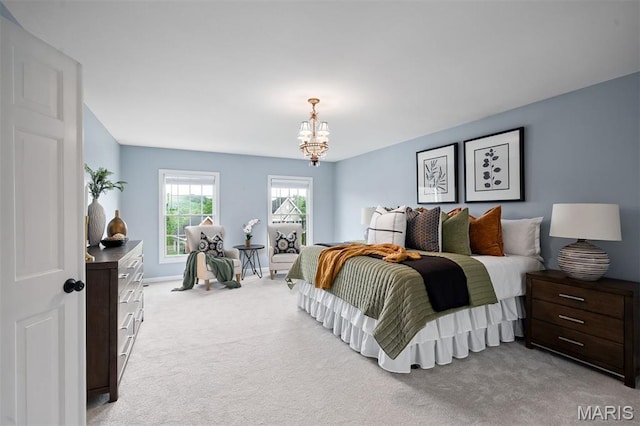 17527 Adams Way Ct, Wildwood, MO 63005 - bedroom featuring carpet flooring and a chandelier