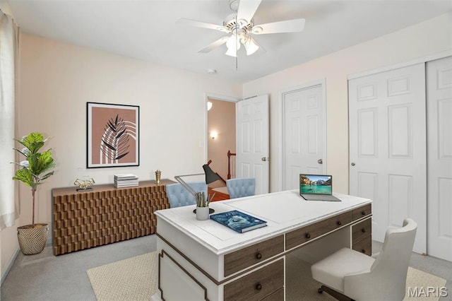 4817 Misty Wood Ct, Wentzville, MO 63385 - office area with a ceiling fan and light carpet