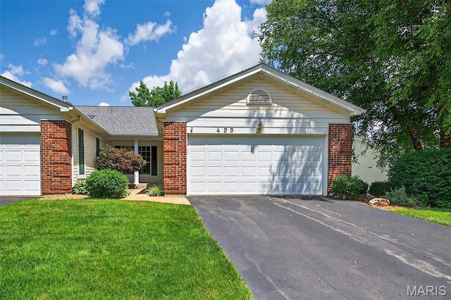 425 Charter Way Dr, Wildwood, MO 63040 - single story home with brick siding, a front yard, driveway, and a garage