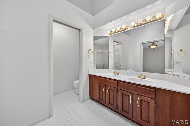 425 Charter Way Dr, Wildwood, MO 63040 - bathroom featuring double vanity, tile patterned flooring, and a shower