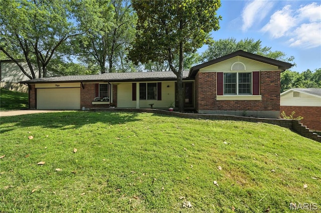 20 Hiddenbrook Dr, Black Jack, MO 63033 - ranch-style home with an attached garage, brick siding, a front lawn, and concrete driveway