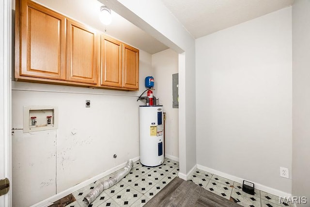 2313 College, Belleville, IL 62221 - laundry area with water heater, cabinet space, washer hookup, electric dryer hookup, and light floors
