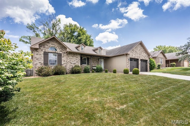 101 Archview Dr, Shiloh, IL 62221 - view of front facade featuring a garage, a front lawn, concrete driveway, and brick siding