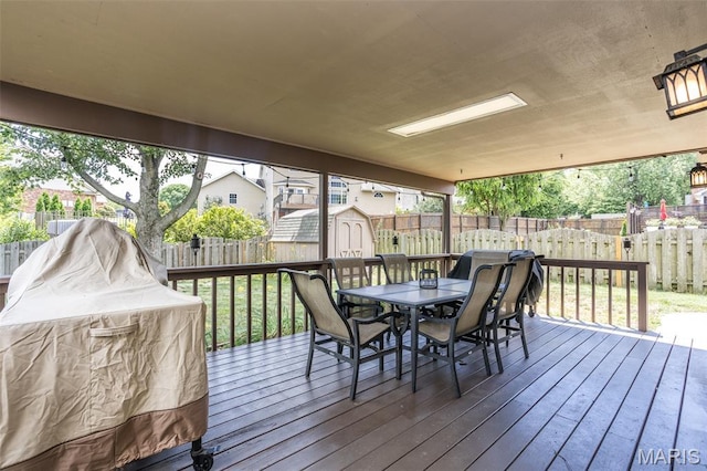 101 Archview Dr, Shiloh, IL 62221 - deck with a shed, outdoor dining space, and a fenced backyard