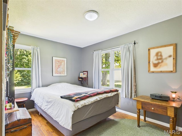 7603 Blue Moon Rd, Bucyrus, MO 65444 - bedroom featuring multiple windows, light wood-type flooring, and a textured ceiling