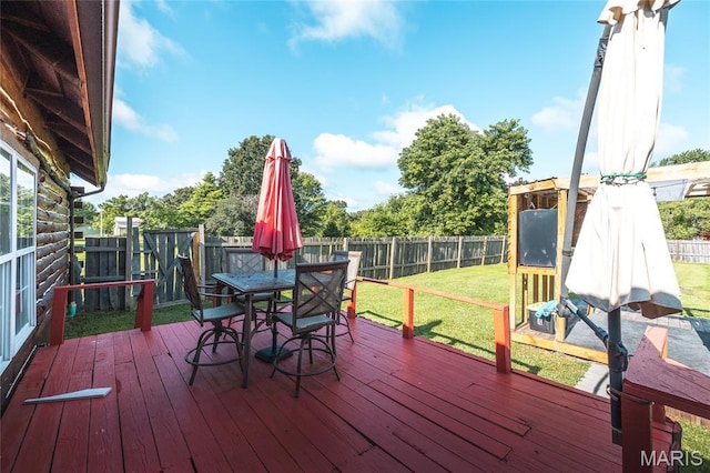 19612 State Route M, Edgar Springs, MO 65462 - wooden deck with a fenced backyard and outdoor dining space