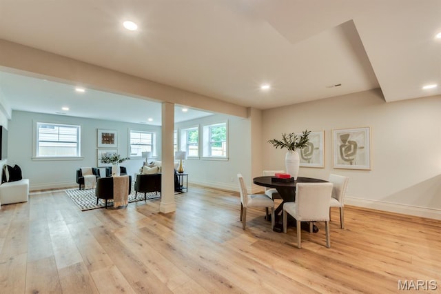 224 Oak Tree Dr, Webster Groves, MO 63119 - dining area featuring light wood-style floors, recessed lighting, and healthy amount of natural light