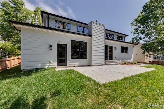 224 Oak Tree Dr, Webster Groves, MO 63119 - back of house featuring a patio area, a chimney, and entry steps