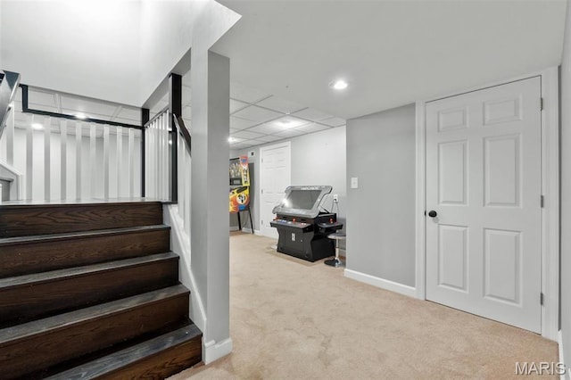 12429 Nicholas Ln, Saint Louis, MO 63131 - stairway featuring carpet and baseboards