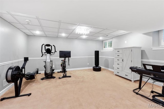12429 Nicholas Ln, Saint Louis, MO 63131 - workout area featuring light carpet and baseboards