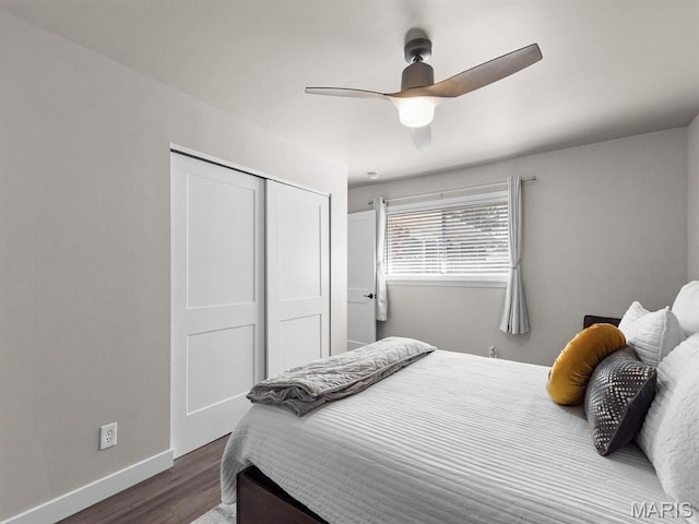 1201 Cheverly Ct, Saint Louis, MO 63146 - bedroom featuring a closet, dark wood-style flooring, and ceiling fan