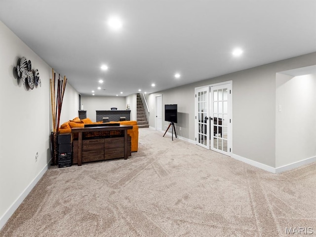 1201 Cheverly Ct, Saint Louis, MO 63146 - interior space featuring carpet floors, recessed lighting, and french doors