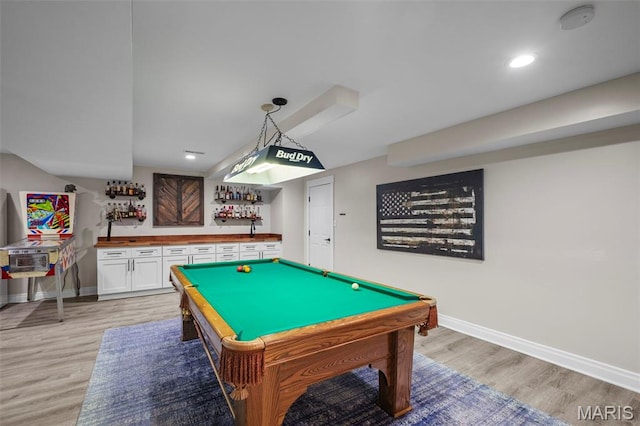 17108 Windsor Crest Blvd, Wildwood, MO 63038 - rec room with a dry bar, light wood-style flooring, pool table, and recessed lighting