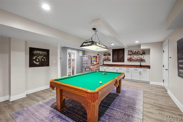 17108 Windsor Crest Blvd, Wildwood, MO 63038 - recreation room featuring a dry bar, light wood finished floors, billiards table, and recessed lighting