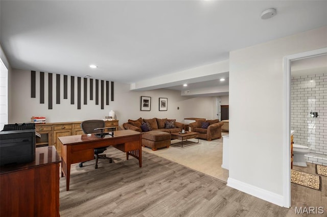 17108 Windsor Crest Blvd, Wildwood, MO 63038 - living room featuring light wood-type flooring, a desk, and recessed lighting