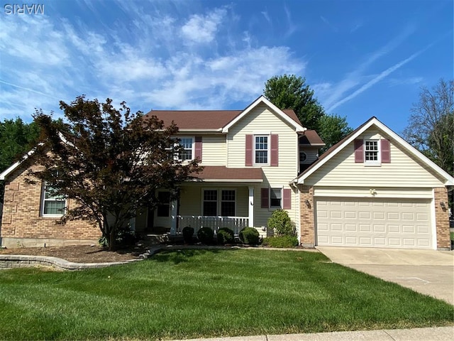 12020 Jacobson Ct, Saint Louis, MO 63044 - traditional-style house featuring covered porch, brick siding, and a front yard