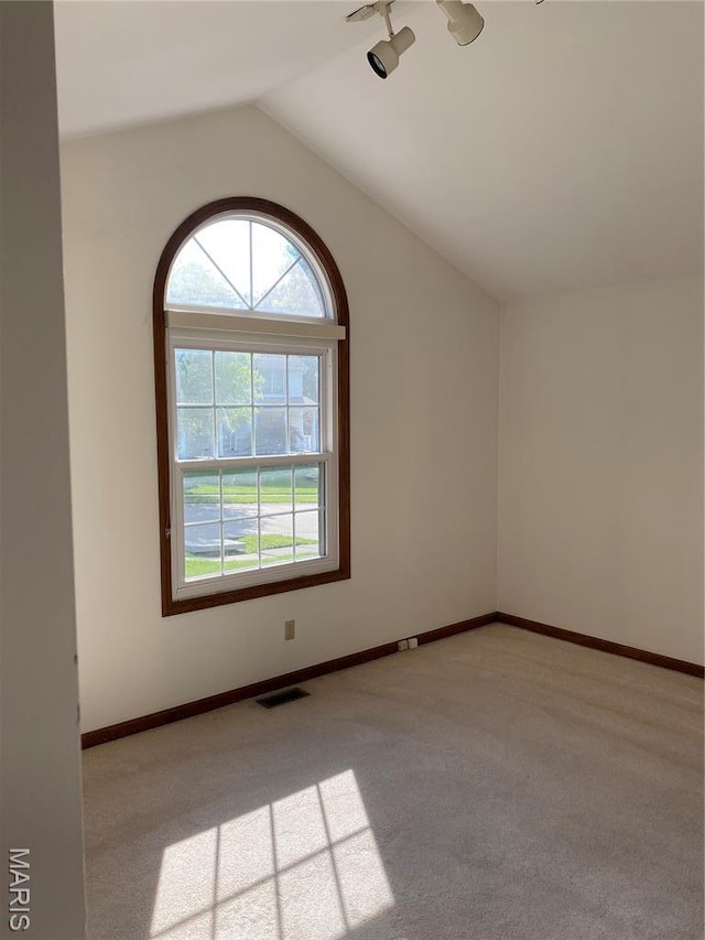 12020 Jacobson Ct, Saint Louis, MO 63044 - spare room featuring plenty of natural light, vaulted ceiling, and carpet floors