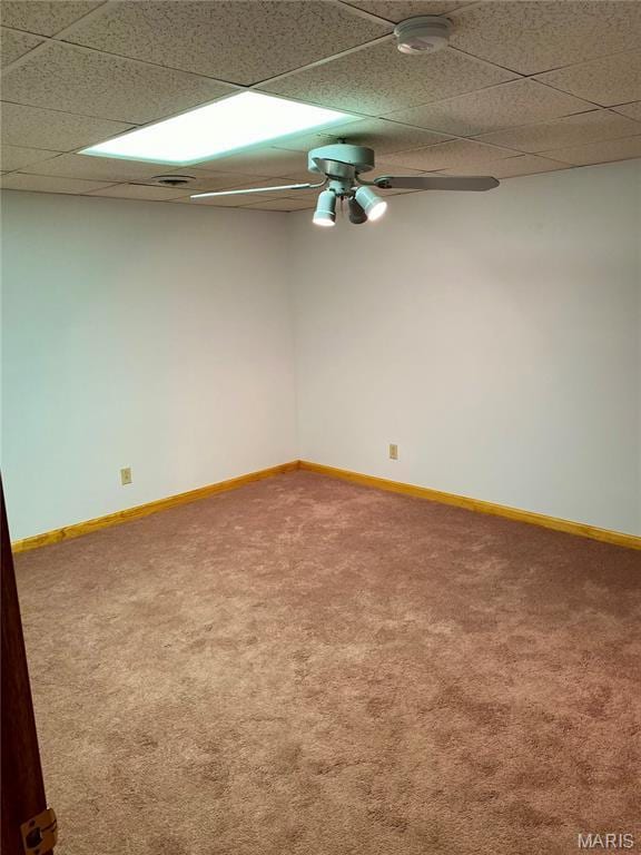 12020 Jacobson Ct, Saint Louis, MO 63044 - unfurnished room with carpet flooring, a ceiling fan, a paneled ceiling, and a smoke detector