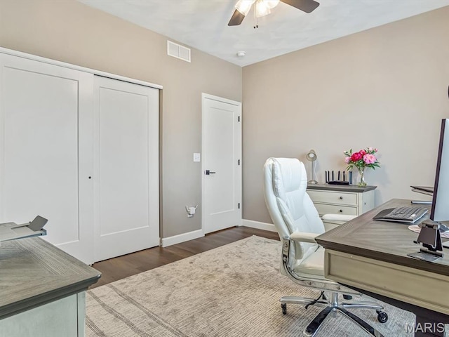 714 Applewood Creek Dr, Fairview Heights, IL 62208 - office area with a ceiling fan and wood finished floors
