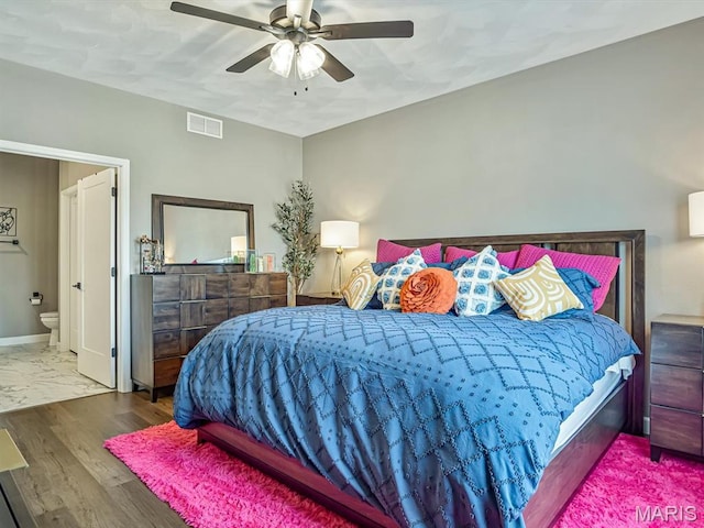 714 Applewood Creek Dr, Fairview Heights, IL 62208 - bedroom featuring wood finished floors, a ceiling fan, and connected bathroom
