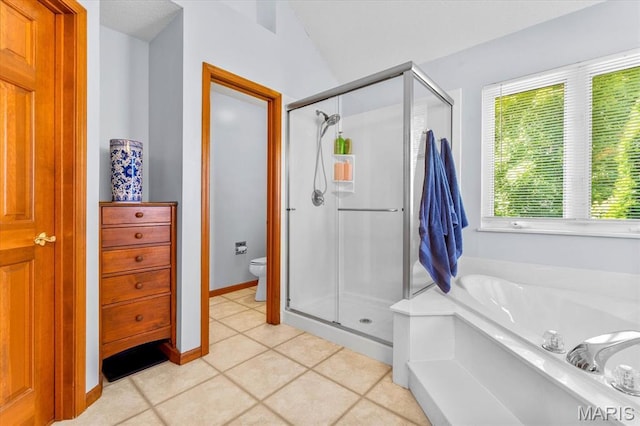218 W Stonybrook Dr, Ofallon, IL 62269 - full bath with a shower stall, a garden tub, tile patterned flooring, and lofted ceiling