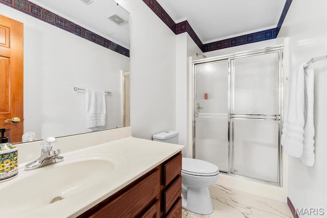 218 W Stonybrook Dr, Ofallon, IL 62269 - full bathroom with a shower stall, vanity, and marble finish flooring
