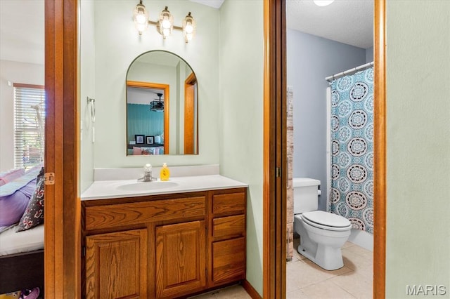218 W Stonybrook Dr, Ofallon, IL 62269 - bathroom with vanity, tile patterned floors, and curtained shower