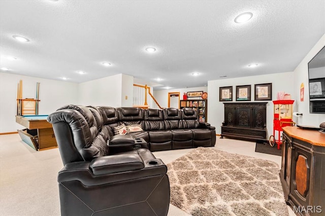 218 W Stonybrook Dr, Ofallon, IL 62269 - carpeted living area featuring billiards table, a textured ceiling, and recessed lighting