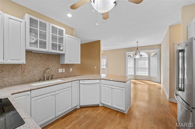 1805 Lincoln Knolls Dr, Edwardsville, IL 62025 - kitchen featuring white dishwasher, high end refrigerator, a ceiling fan, black electric stovetop, and recessed lighting