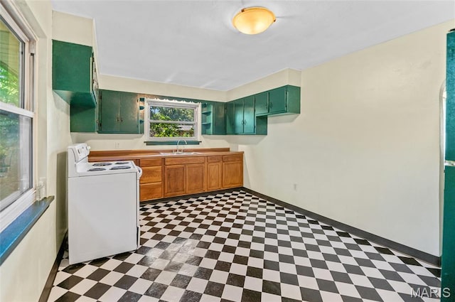 2 Willow Dr, Fairview Heights, IL 62208 - kitchen with white electric stove and tile patterned floors