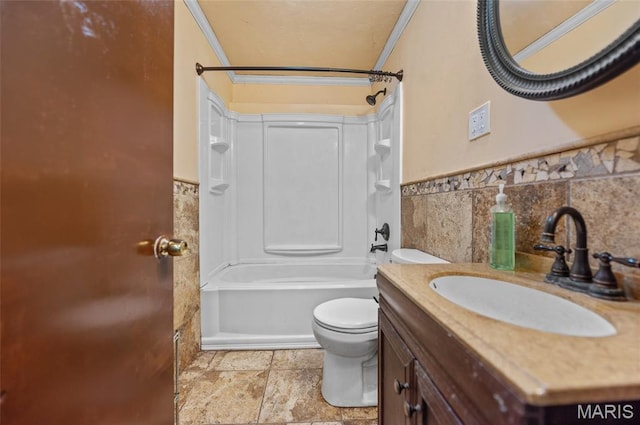 2 Willow Dr, Fairview Heights, IL 62208 - full bathroom with bathtub / shower combination, ornamental molding, tile walls, vanity, and wainscoting