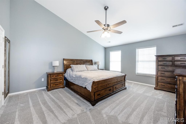 804 Cardiff Ct, Ofallon, IL 62269 - bedroom featuring light colored carpet, high vaulted ceiling, and a ceiling fan