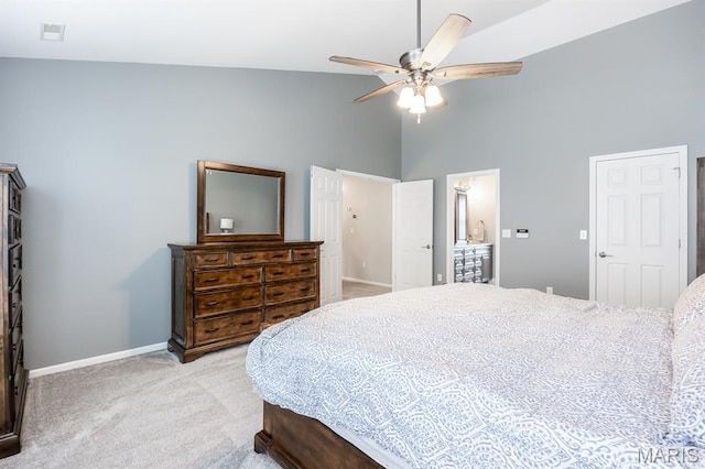 804 Cardiff Ct, Ofallon, IL 62269 - carpeted bedroom featuring high vaulted ceiling and a ceiling fan