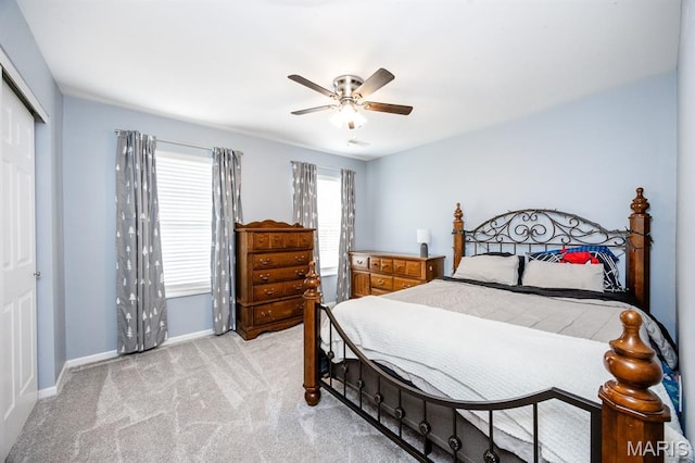 804 Cardiff Ct, Ofallon, IL 62269 - bedroom featuring a closet, light colored carpet, and a ceiling fan