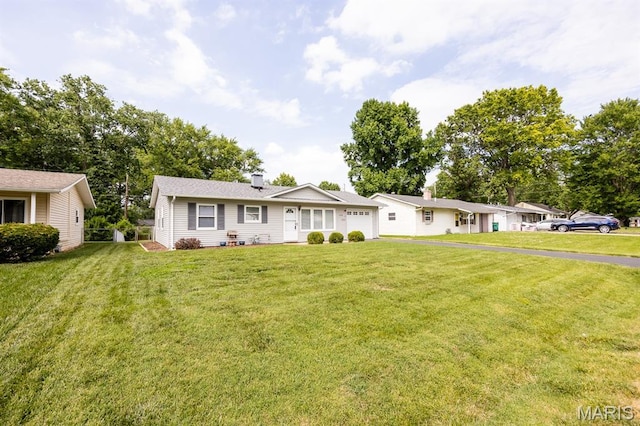508 Joy Dr, Ofallon, IL 62269 - ranch-style home with a garage, a front lawn, and a chimney