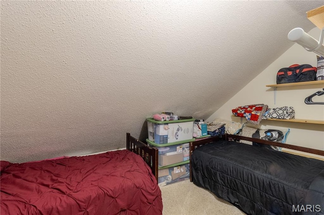 106 Red Bud Cir, Saint Robert, MO 65584 - bedroom featuring a textured ceiling, vaulted ceiling, and carpet