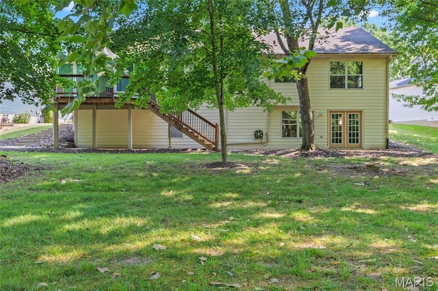 2028 During Dr, Arnold, MO 63010 - back of property with stairway, a yard, french doors, and a wooden deck