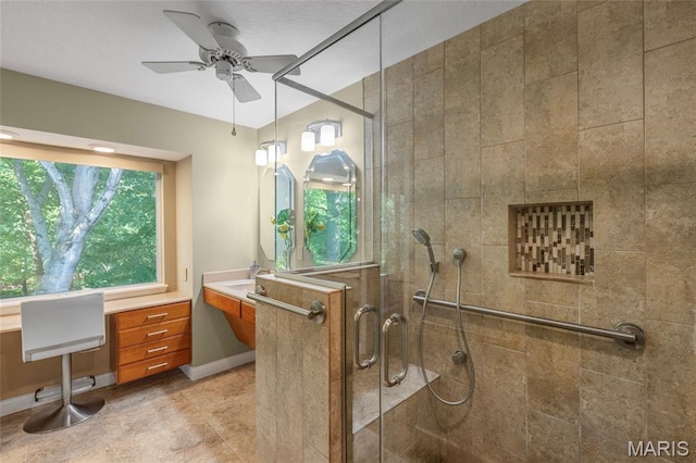 2028 During Dr, Arnold, MO 63010 - full bath featuring a shower stall, ceiling fan, and vanity