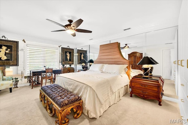 14308 Conway Meadows Ct Unit 203, Chesterfield, MO 63017 - carpeted bedroom featuring crown molding and a ceiling fan