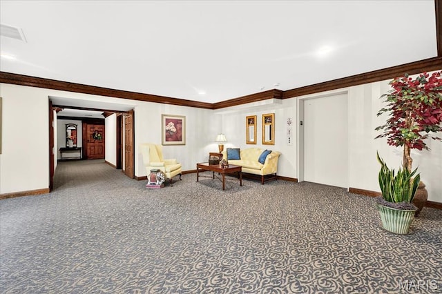 14308 Conway Meadows Ct Unit 203, Chesterfield, MO 63017 - living area featuring carpet floors and crown molding