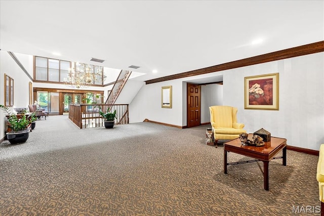 14308 Conway Meadows Ct Unit 203, Chesterfield, MO 63017 - carpeted living area with a chandelier and recessed lighting